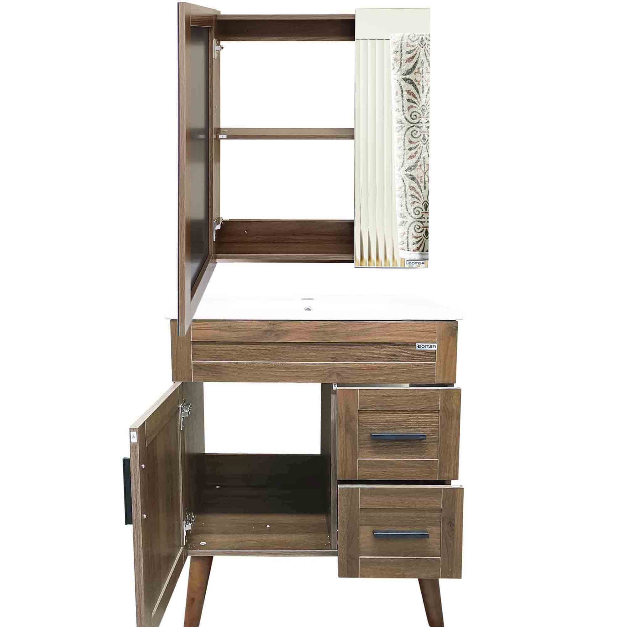 KIT MUEBLE VANITORIO + BOTIQUÍN ESPEJO DOMSA ELEGANCE NOGAL / 70X47X80CM - 4
