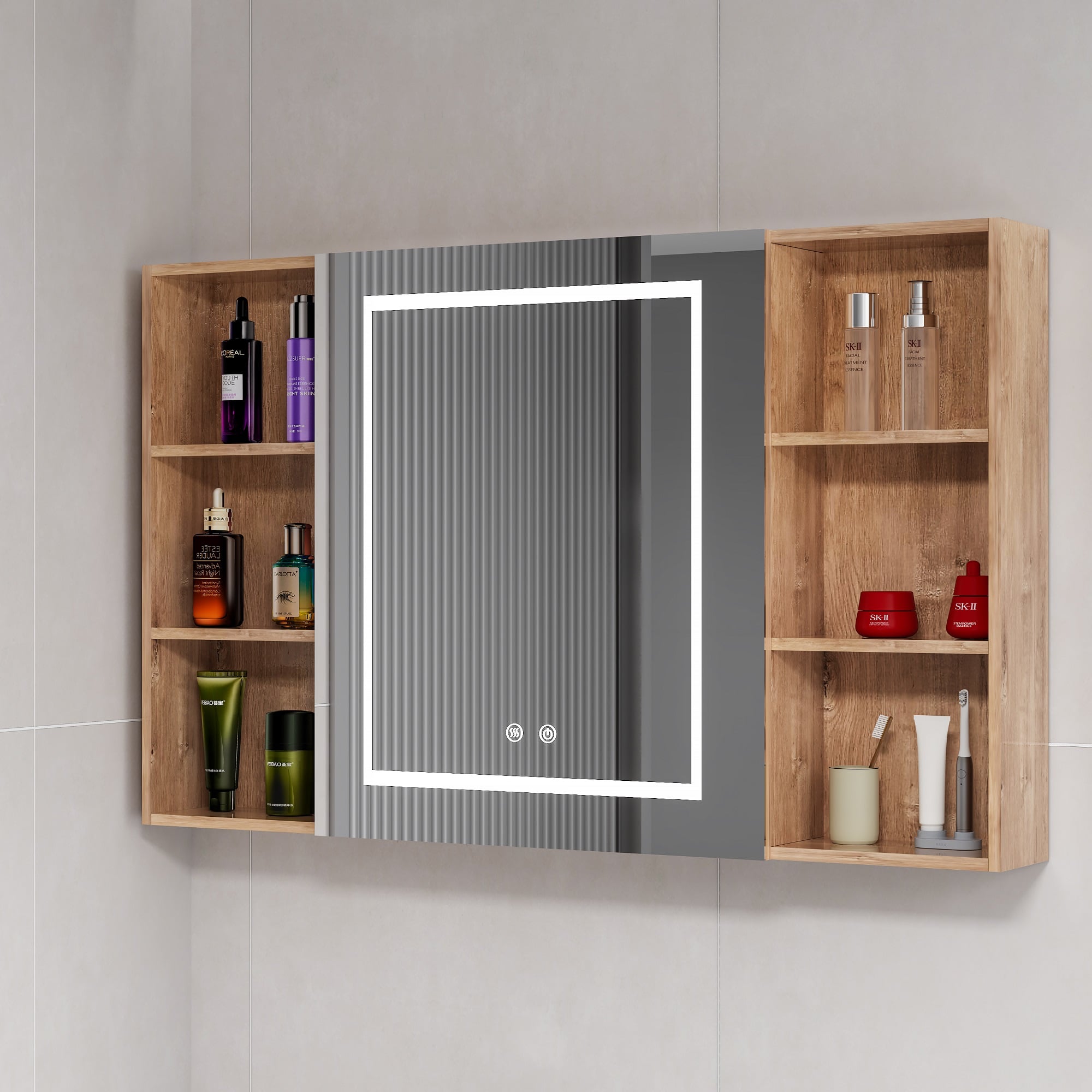 MUEBLE BOTIQUÍN DOMSA MMR-100 RECTANGULAR NOGAL ESPEJO LED ANTIEMPAÑANTE WOOD 98X80X14CM - 2