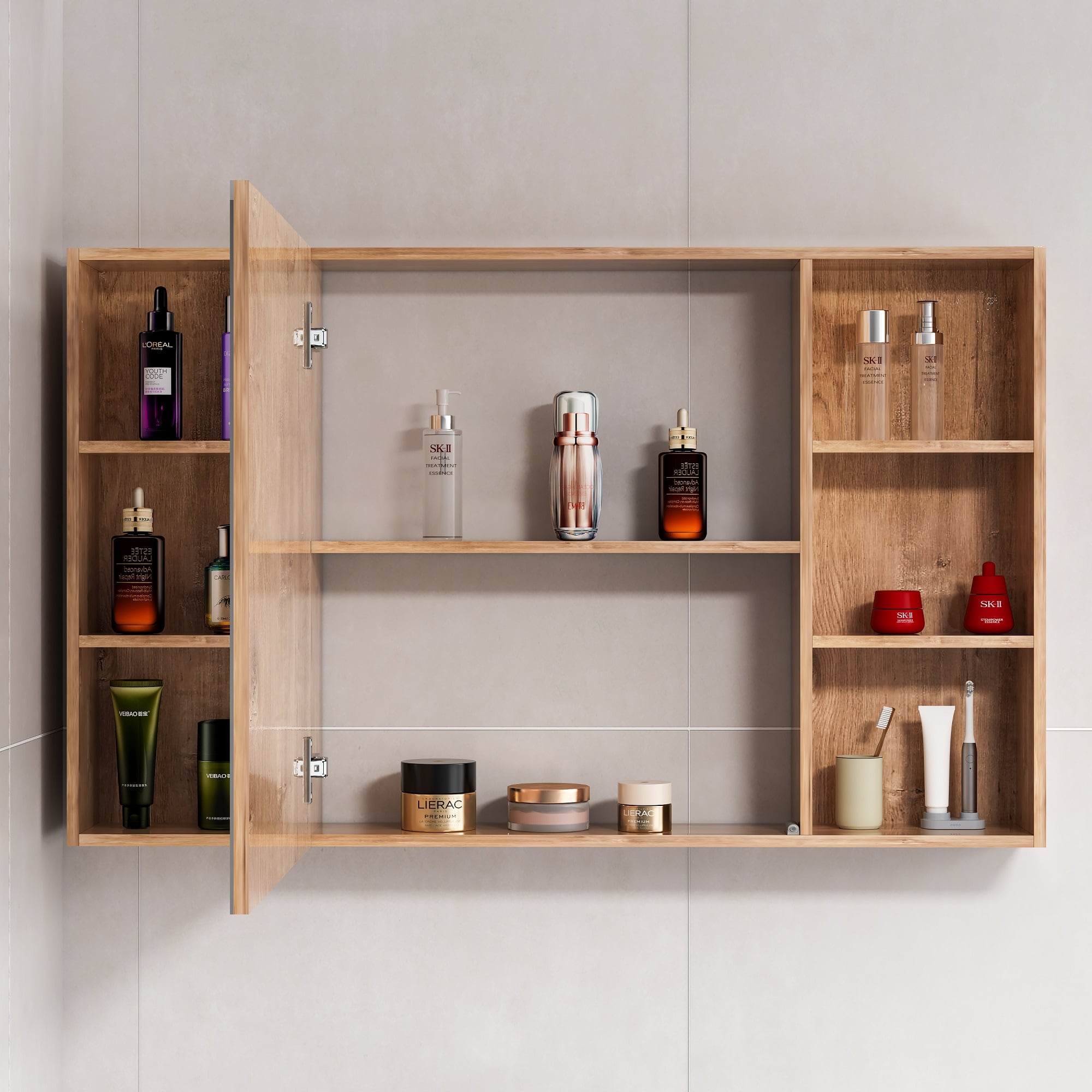 MUEBLE BOTIQUÍN DOMSA MMR-100 RECTANGULAR NOGAL ESPEJO LED ANTIEMPAÑANTE WOOD 98X80X14CM - 3
