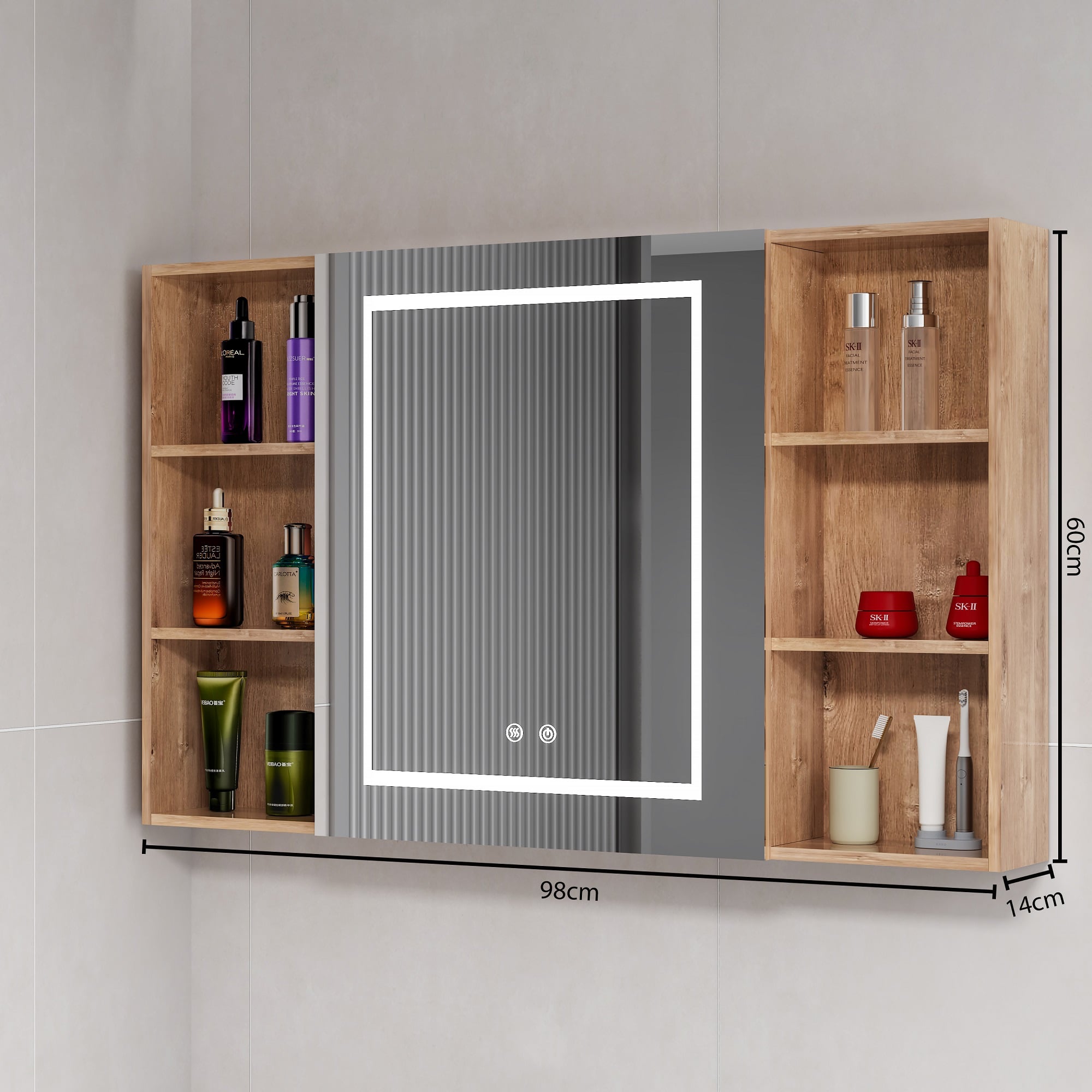 MUEBLE BOTIQUÍN DOMSA MMR-100 RECTANGULAR NOGAL ESPEJO LED ANTIEMPAÑANTE WOOD 98X80X14CM - 4