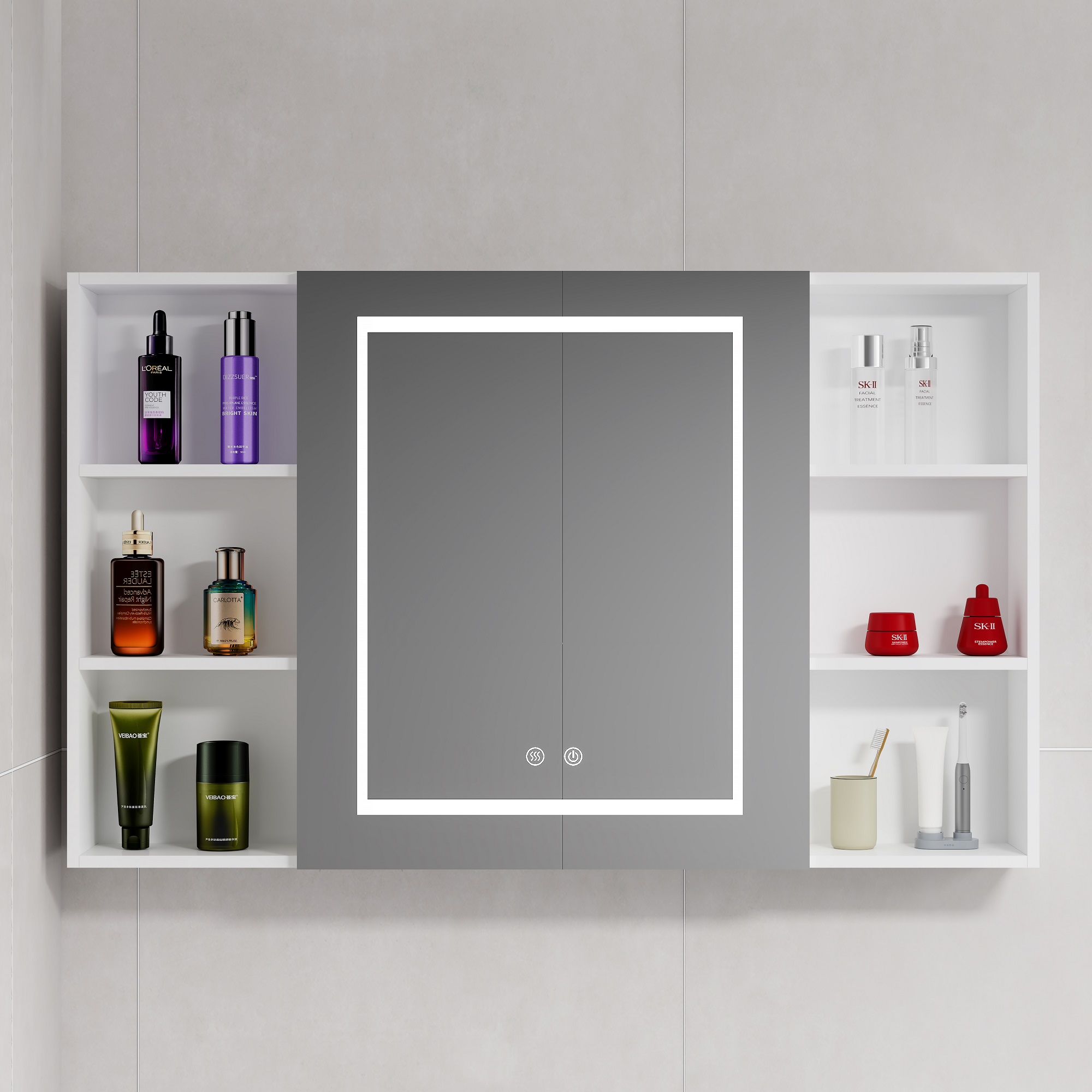 MUEBLE BOTIQUÍN DOMSA MMR-100 RECTANGULAR BLANCO ESPEJO LED ANTIEMPAÑANTE 98X80X14CM - 1