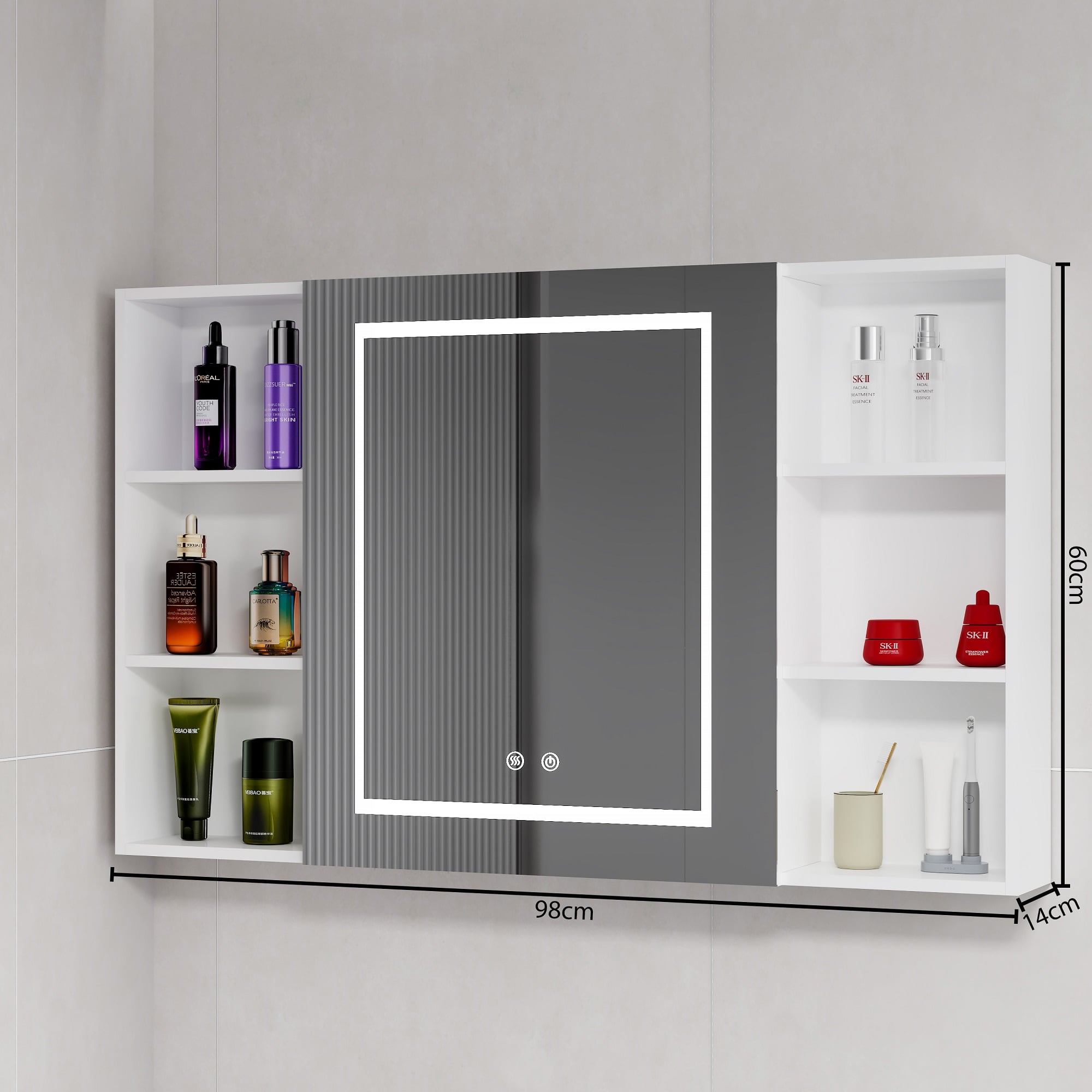 MUEBLE BOTIQUÍN DOMSA MMR-100 RECTANGULAR BLANCO ESPEJO LED ANTIEMPAÑANTE 98X80X14CM - 4