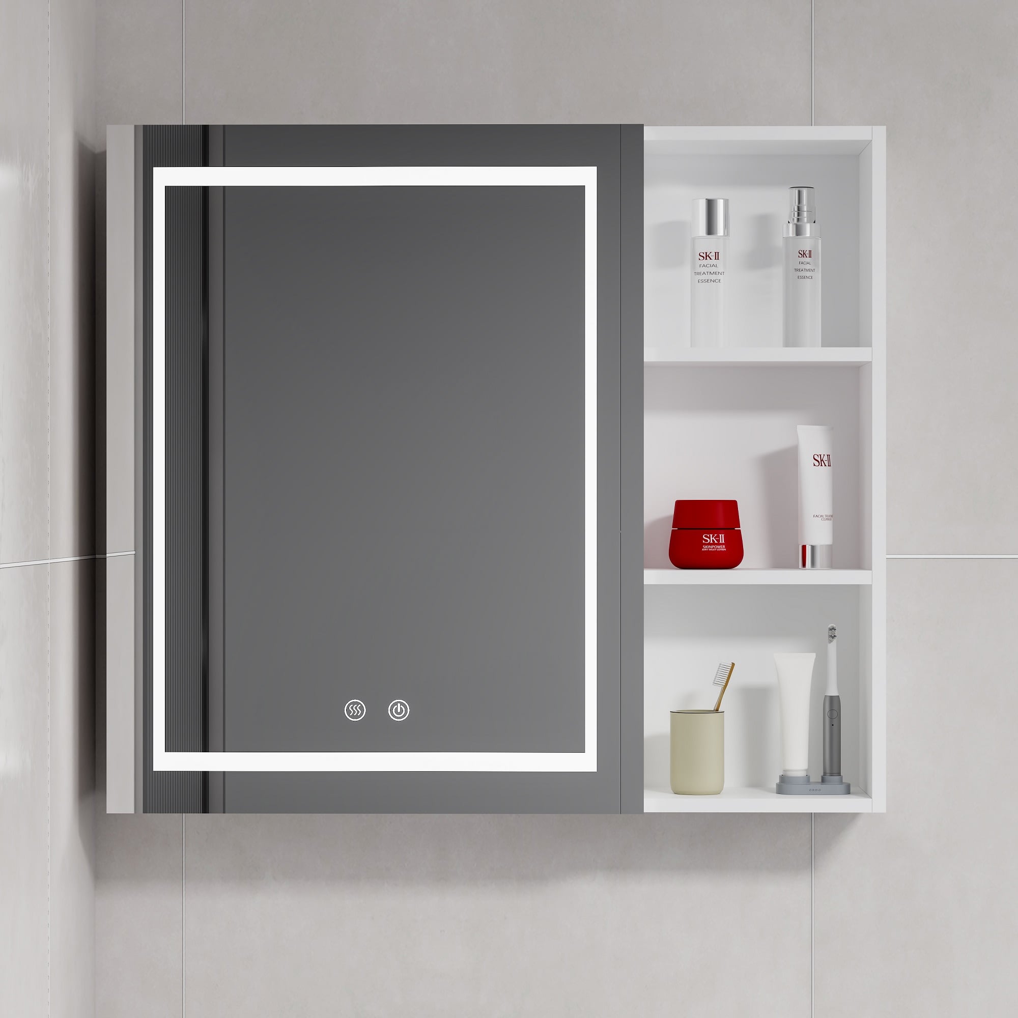 MUEBLE BOTIQUÍN DOMSA MMR-70 RECTANGULAR BLANCO ESPEJO LED ANTIEMPAÑANTE 68X80X14CM - 1