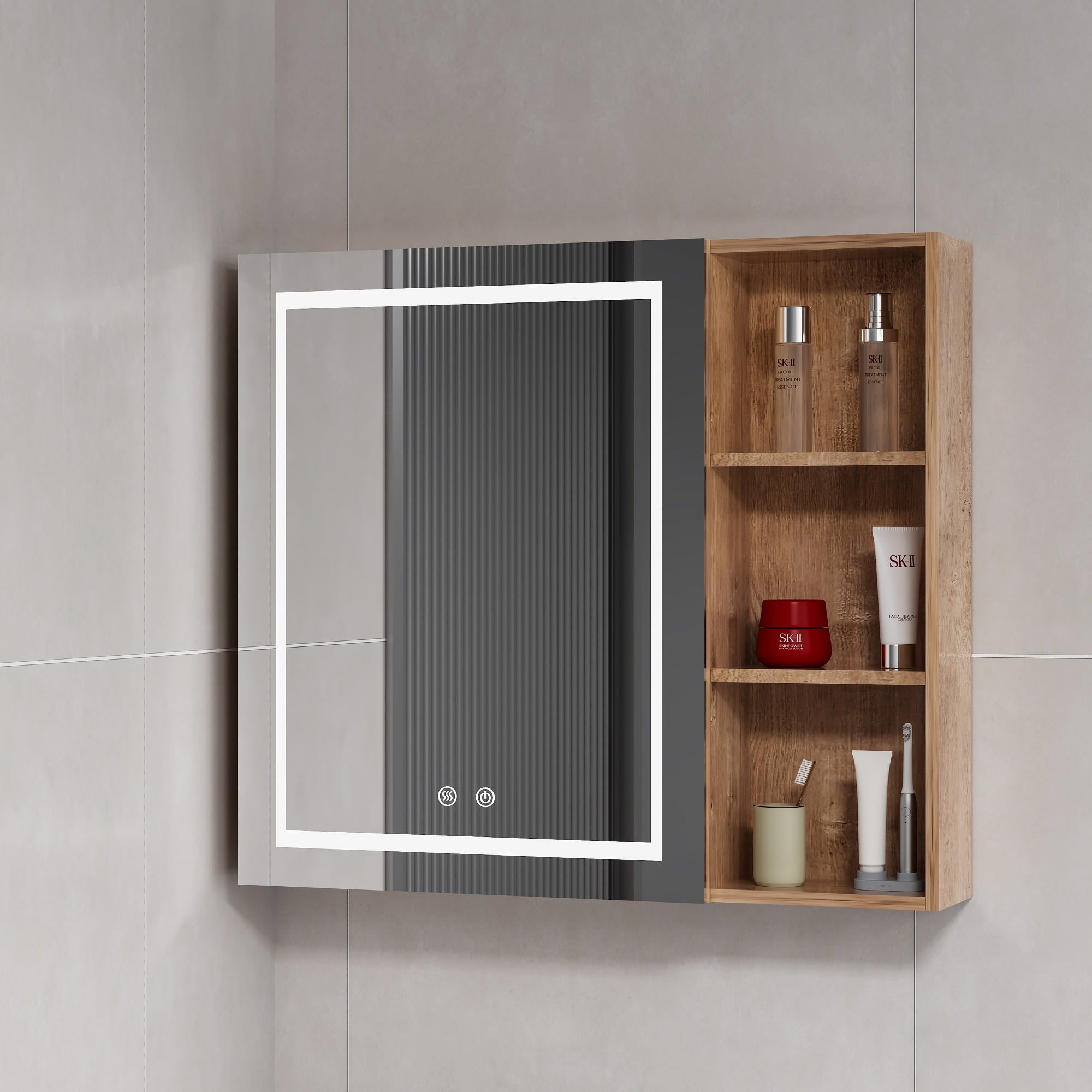 MUEBLE BOTIQUÍN DOMSA MMR-70 RECTANGULAR NOGAL ESPEJO LED ANTIEMPAÑANTE WOOD 68X80X14CM - 2