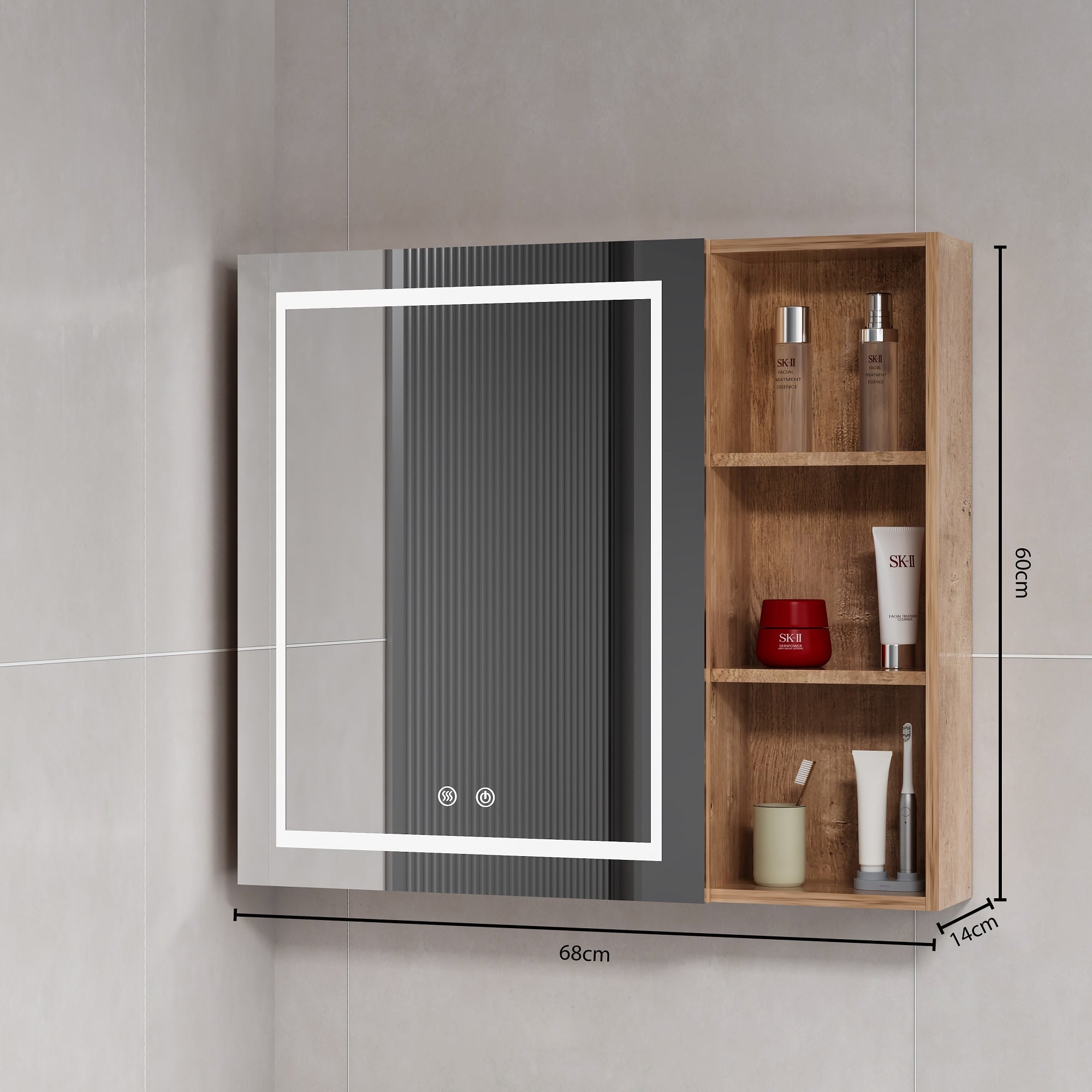 MUEBLE BOTIQUÍN DOMSA MMR-70 RECTANGULAR NOGAL ESPEJO LED ANTIEMPAÑANTE WOOD 68X80X14CM - 4