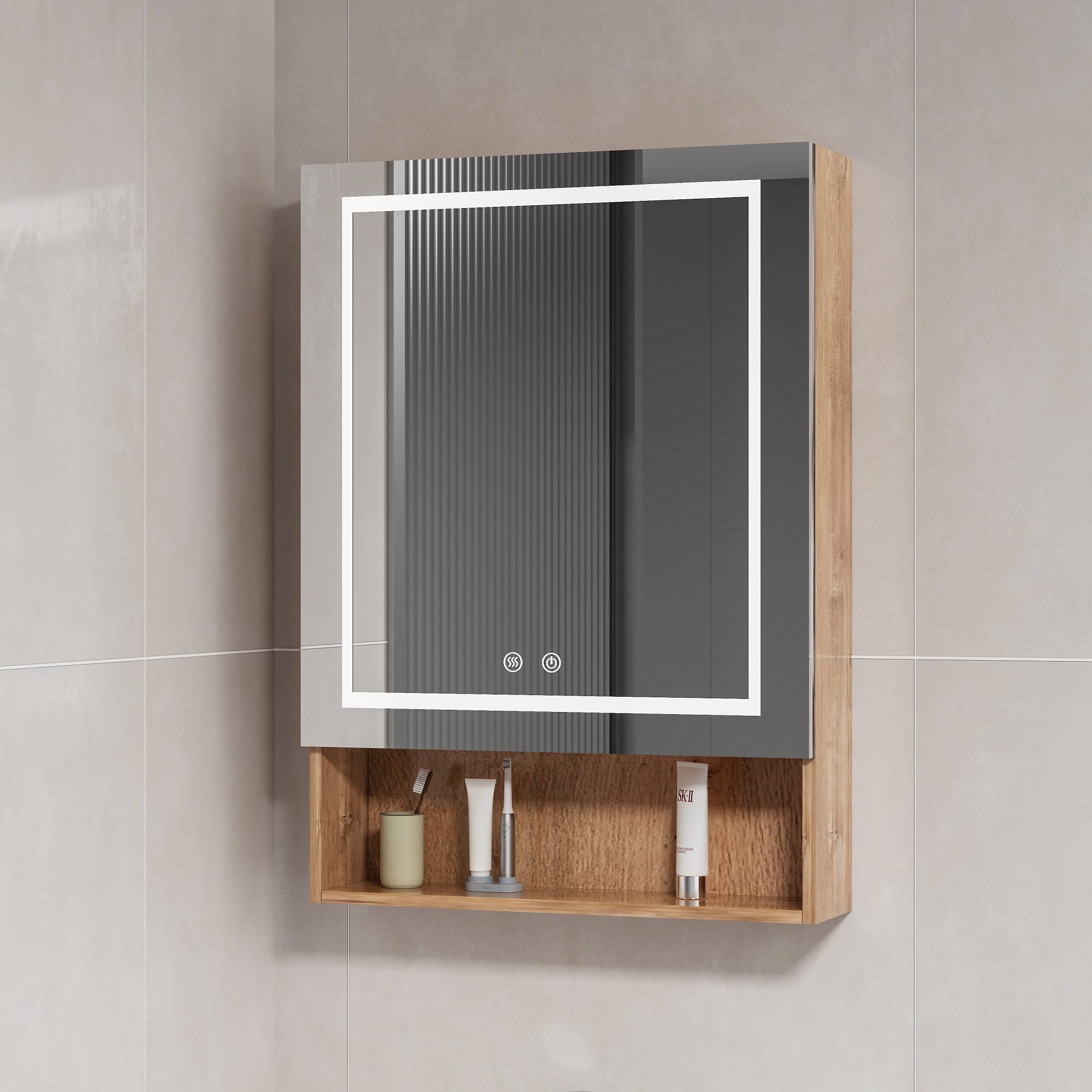MUEBLE BOTIQUÍN DOMSA MMR-50 RECTANGULAR NOGAL ESPEJO LED ANTIEMPAÑANTE WOOD 48X80X14CM - 2