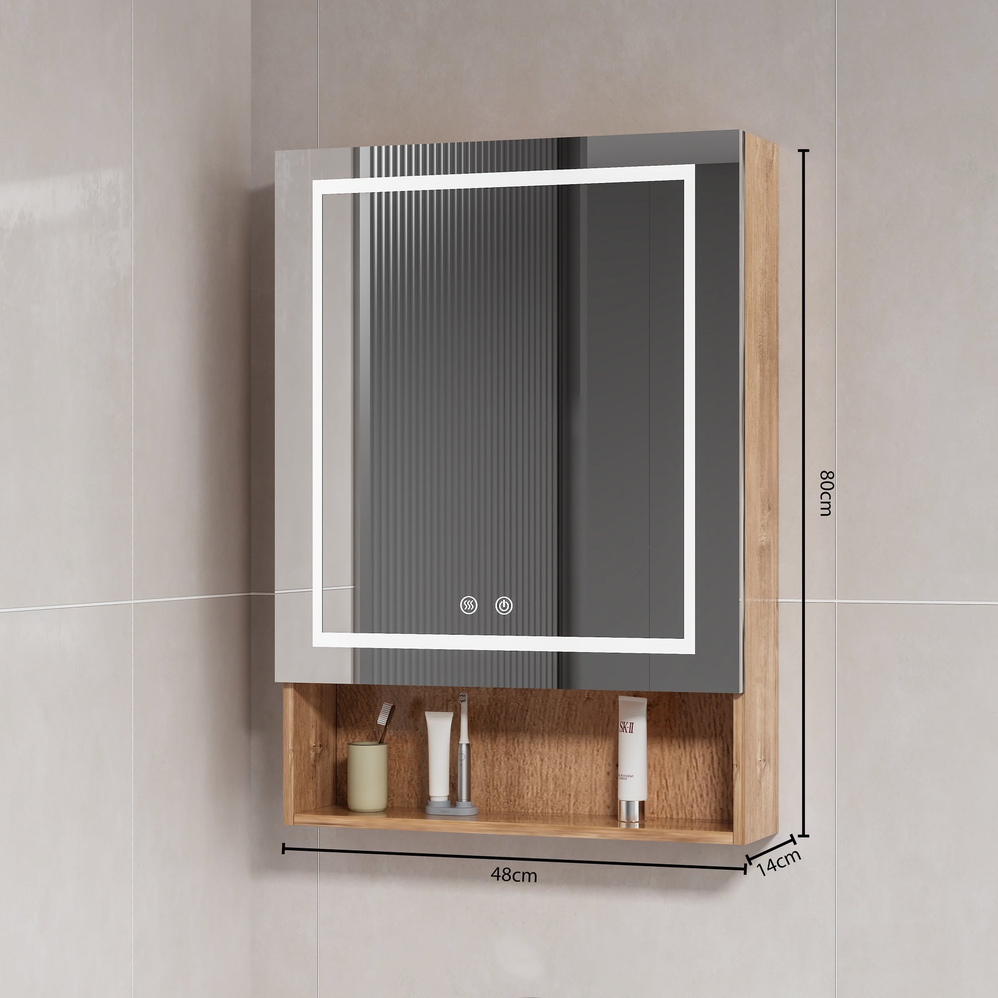 MUEBLE BOTIQUÍN DOMSA MMR-50 RECTANGULAR NOGAL ESPEJO LED ANTIEMPAÑANTE WOOD 48X80X14CM - 4