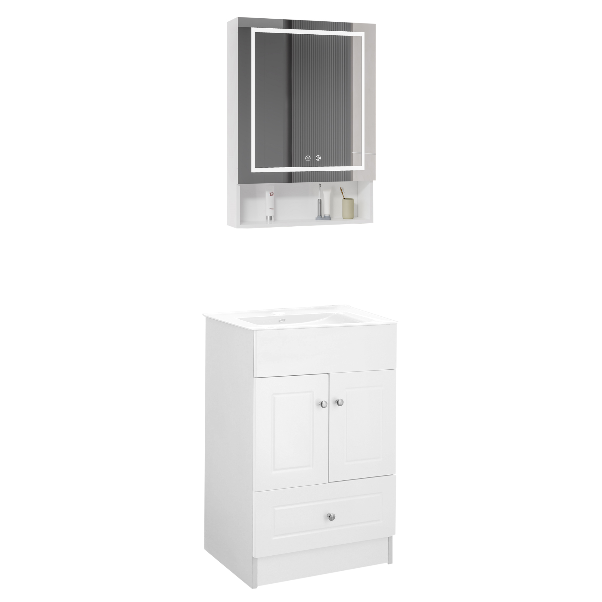 KIT MUEBLE VANITORIO DOMSA CON BOTIQUIN ESPEJO LED ANTIEMPAÑANTE BP-50 BLANCO - 2
