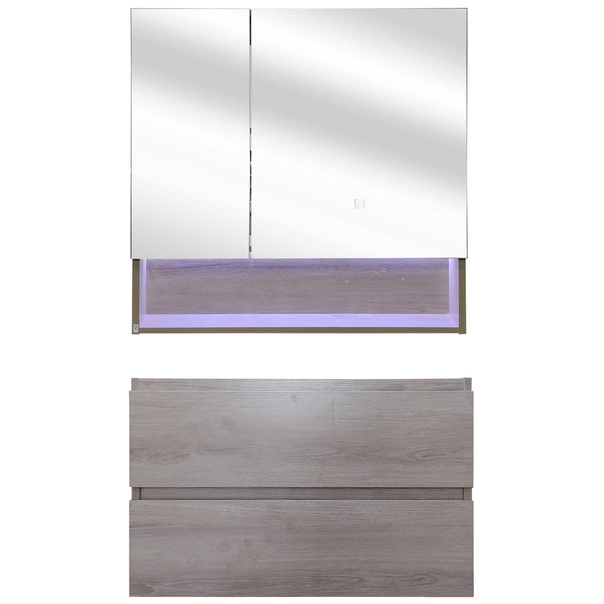KIT MUEBLE VANITORIO DOMSA MURO CON BOTIQUIN ESPEJO LED ANTIEMPAÑANTE 70CM NOGAL - 1