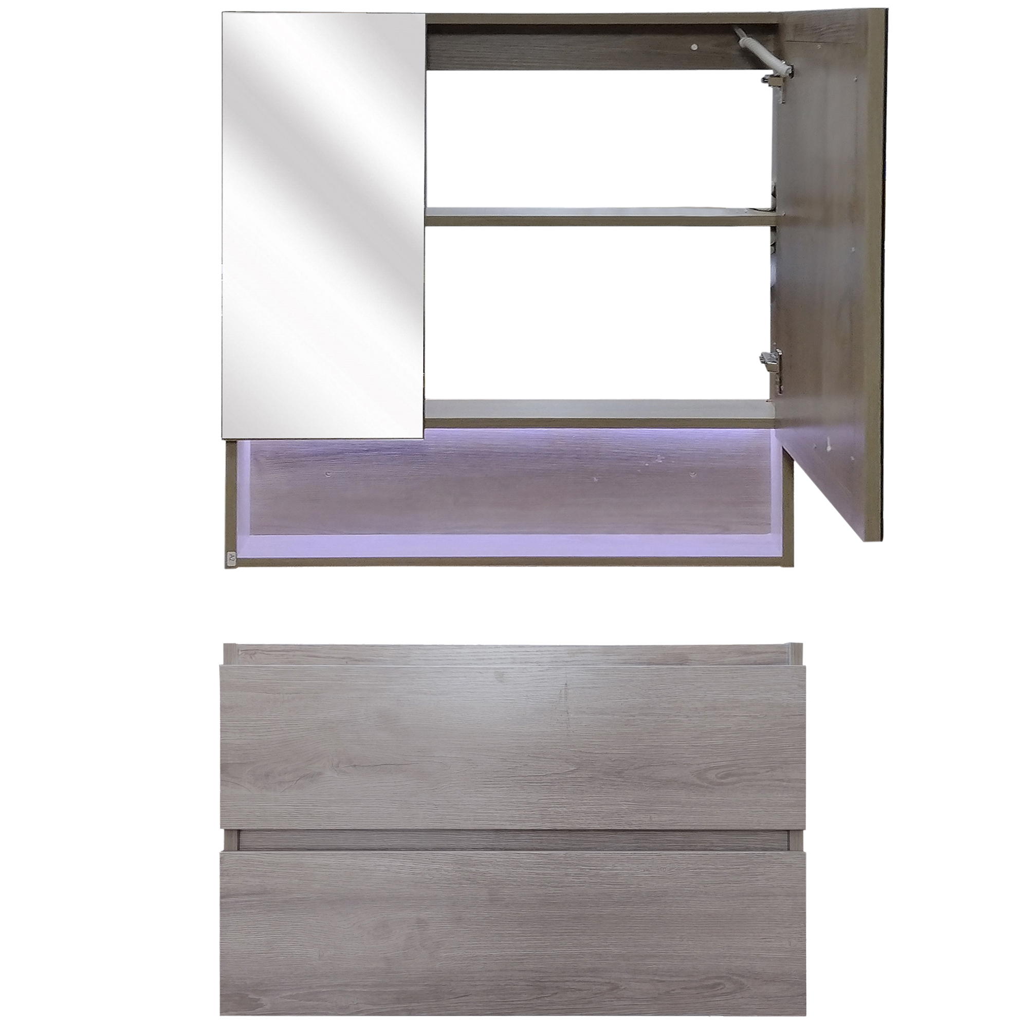 KIT MUEBLE VANITORIO DOMSA MURO CON BOTIQUIN ESPEJO LED ANTIEMPAÑANTE 70CM NOGAL - 2
