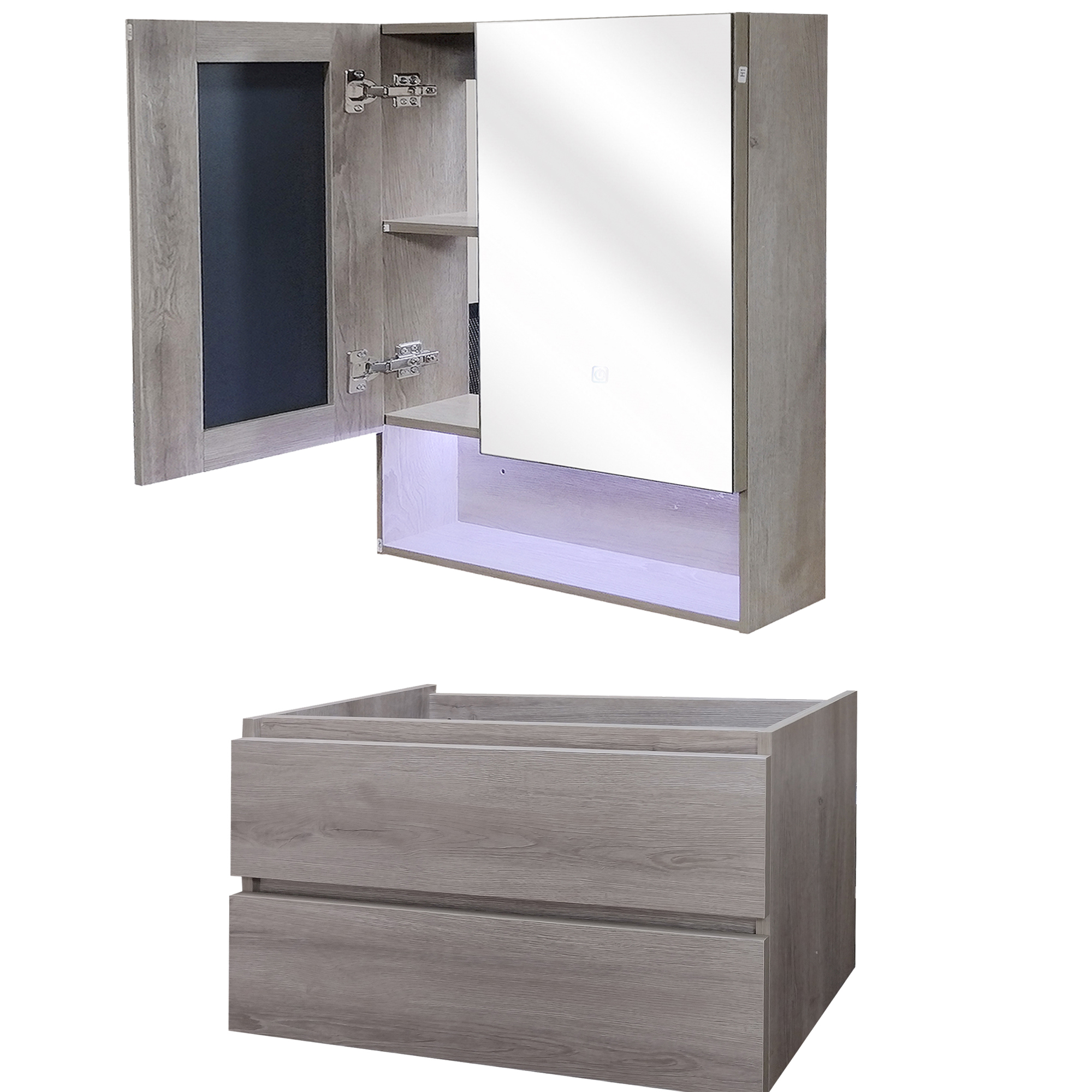 KIT MUEBLE VANITORIO DOMSA MURO CON BOTIQUIN ESPEJO LED ANTIEMPAÑANTE 70CM NOGAL - 3