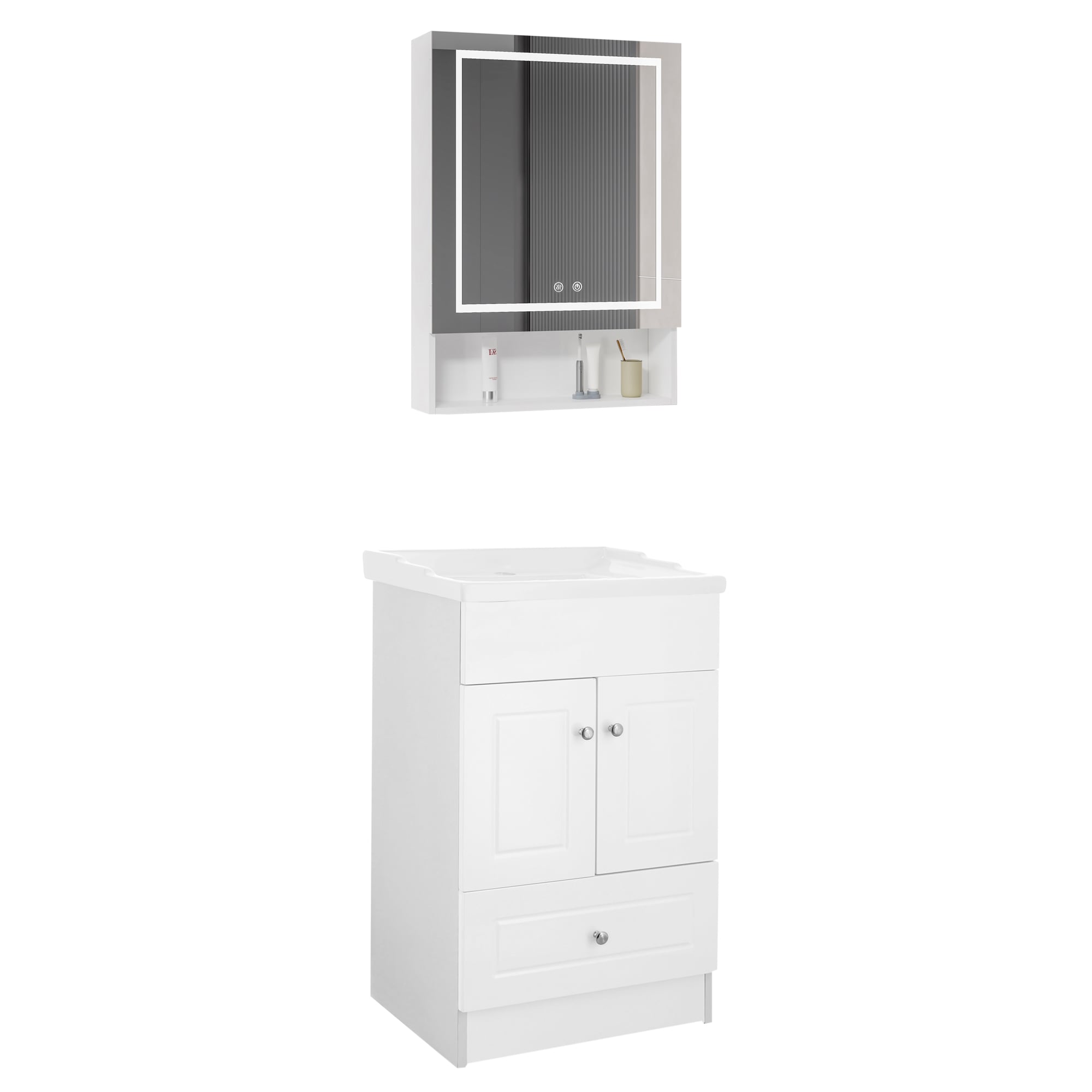 KIT MUEBLE VANITORIO DOMSA CON BOTIQUIN ESPEJO LED ANTIEMPAÑANTE BF-50 BLANCO - 2