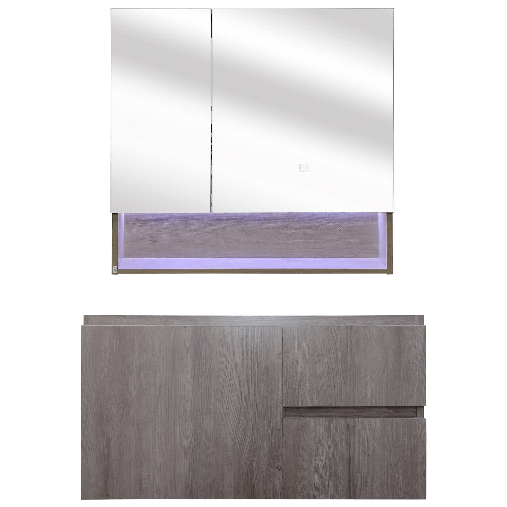 KIT MUEBLE VANITORIO DOMSA MURO CON BOTIQUIN ESPEJO LED ANTIEMPAÑANTE 80CM NOGAL - 1