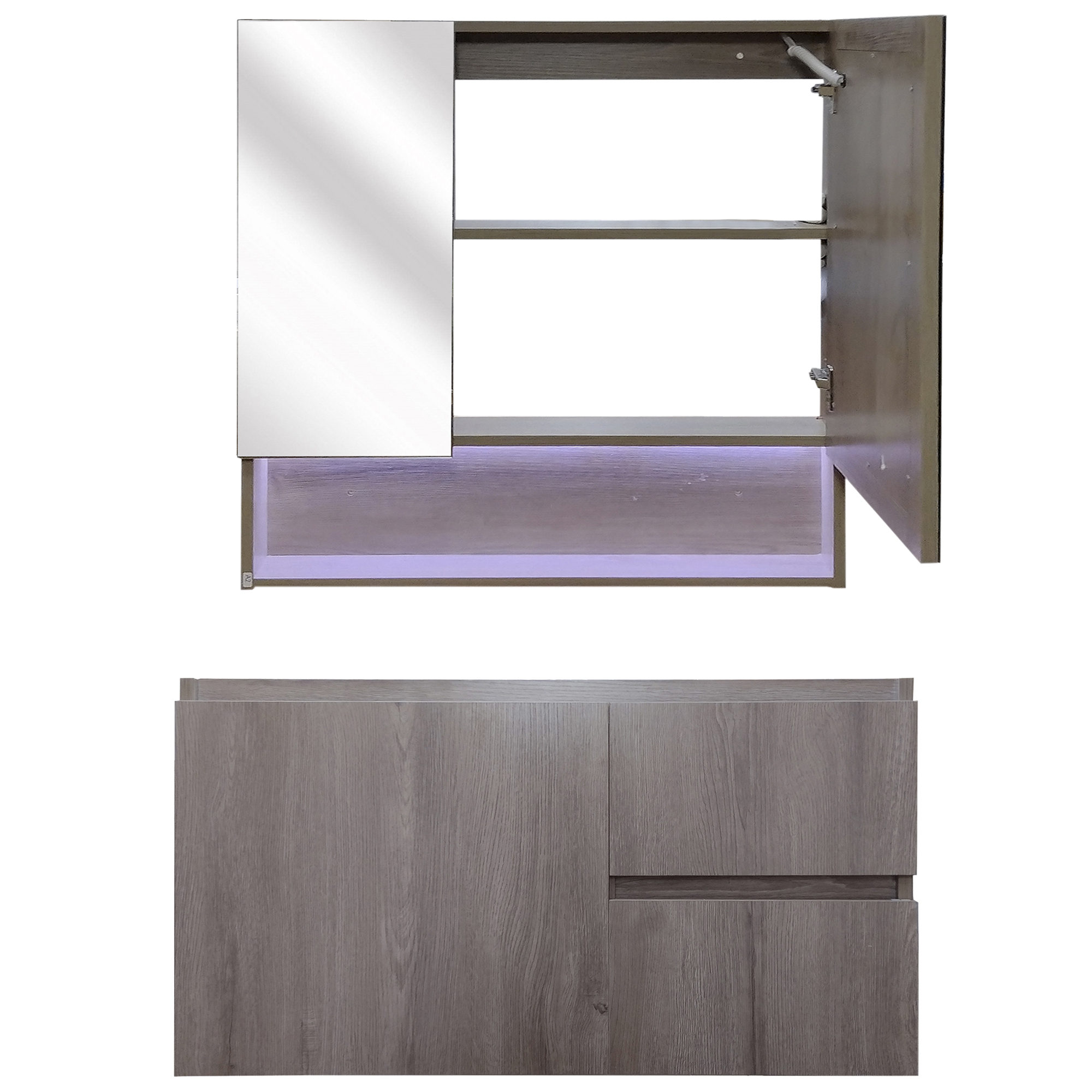 KIT MUEBLE VANITORIO DOMSA MURO CON BOTIQUIN ESPEJO LED ANTIEMPAÑANTE 80CM NOGAL - 2