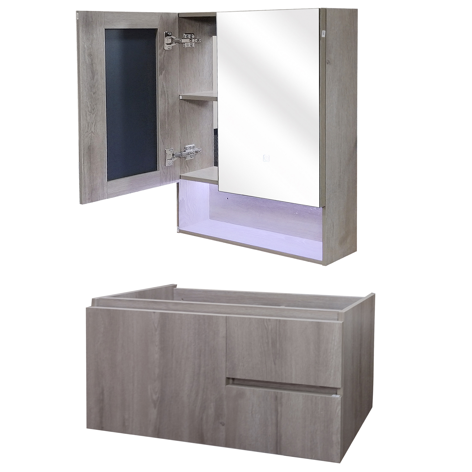 KIT MUEBLE VANITORIO DOMSA MURO CON BOTIQUIN ESPEJO LED ANTIEMPAÑANTE 80CM NOGAL - 3