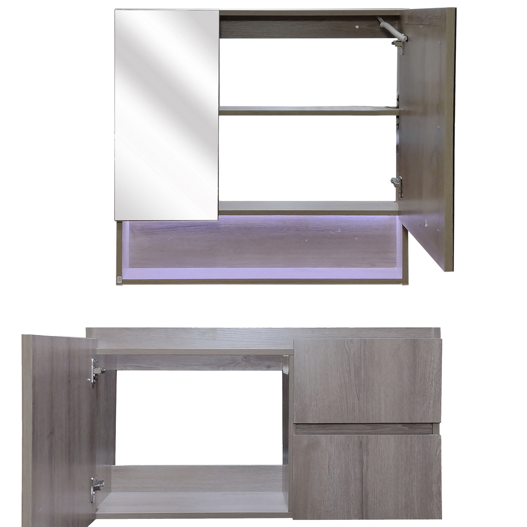 KIT MUEBLE VANITORIO DOMSA MURO CON BOTIQUIN ESPEJO LED ANTIEMPAÑANTE 80CM NOGAL - 4