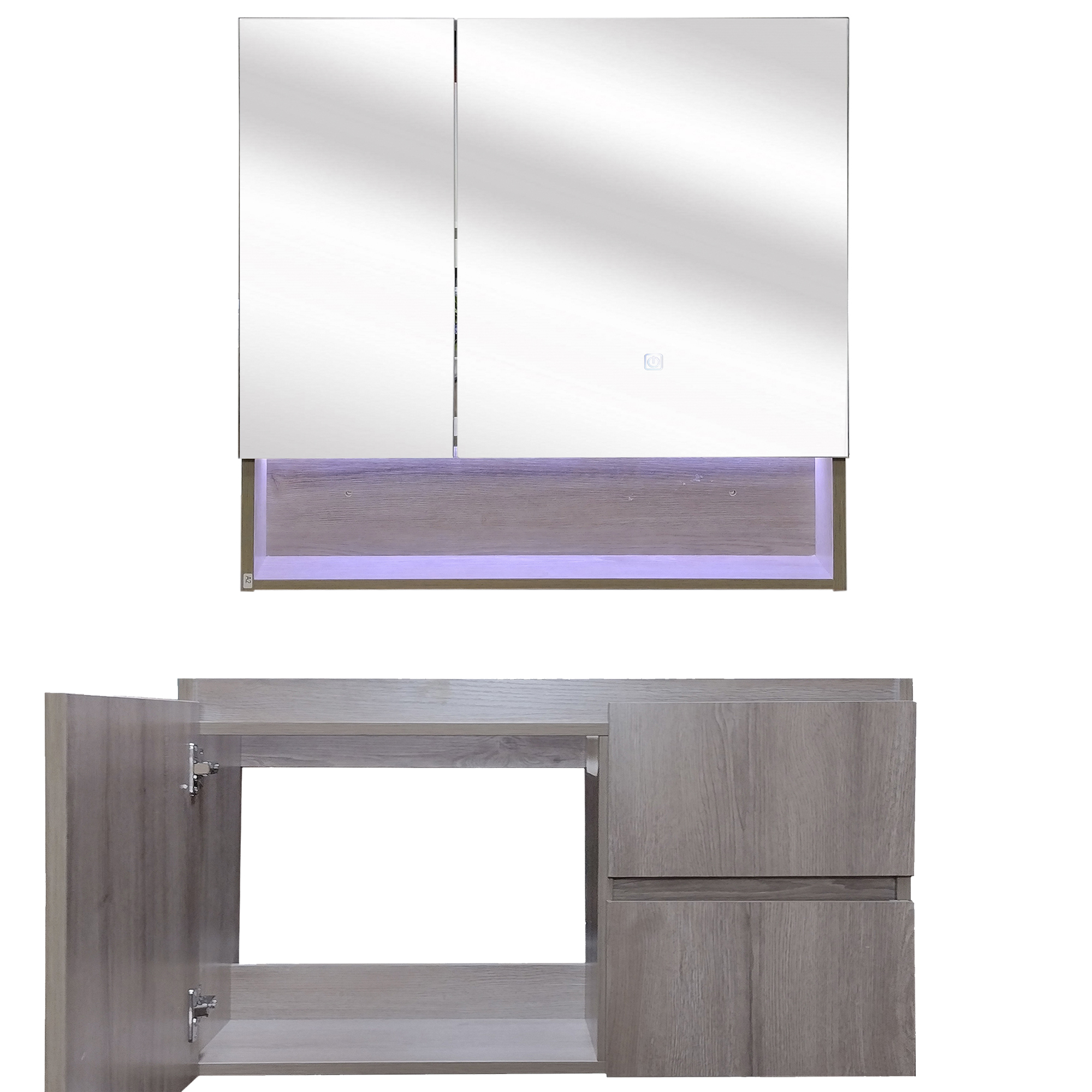 KIT MUEBLE VANITORIO DOMSA MURO CON BOTIQUIN ESPEJO LED ANTIEMPAÑANTE 80CM NOGAL - 5