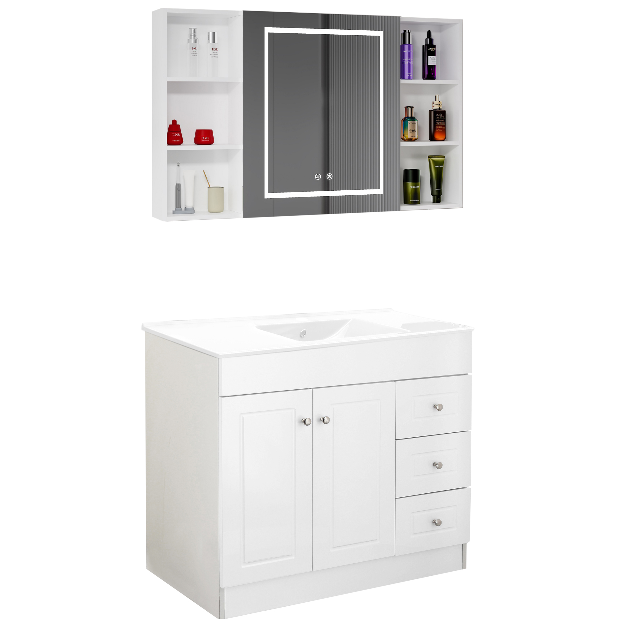 KIT MUEBLE VANITORIO DOMSA CON BOTIQUIN ESPEJO LED ANTIEMPAÑANTE BP-100 BLANCO - 2