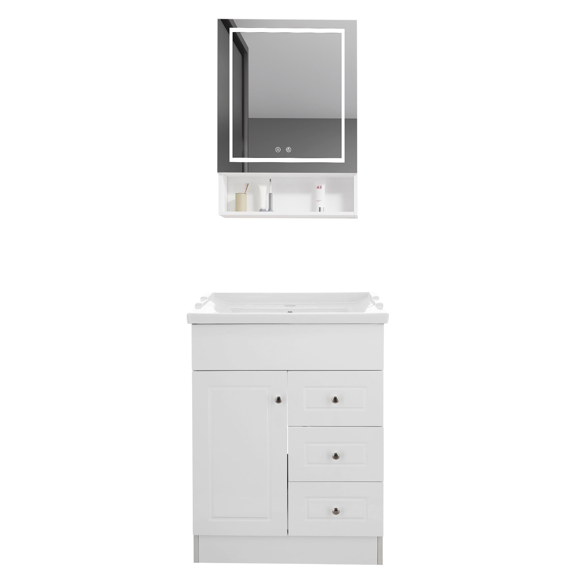 KIT MUEBLE VANITORIO DOMSA CON BOTIQUIN ESPEJO LED ANTIEMPAÑANTE BHNF-60 BLANCO - 1
