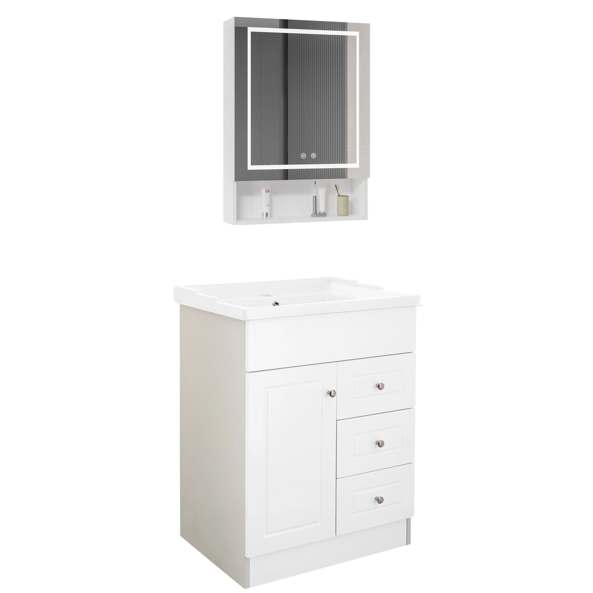 KIT MUEBLE VANITORIO DOMSA CON BOTIQUIN ESPEJO LED ANTIEMPAÑANTE BHNF-60 BLANCO - 2