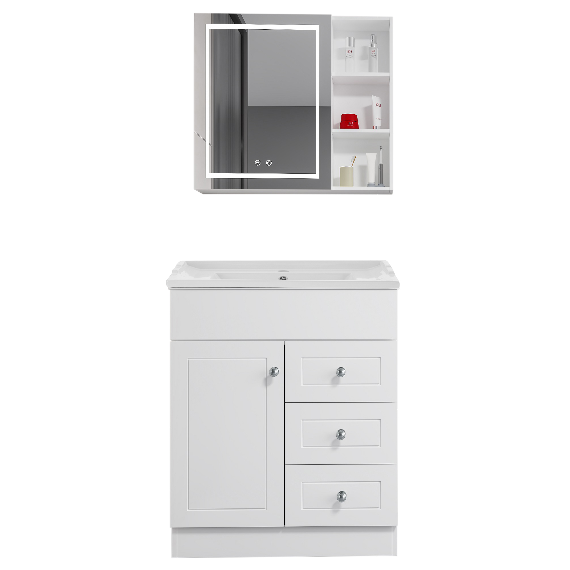 KIT MUEBLE VANITORIO DOMSA CON BOTIQUIN ESPEJO LED ANTIEMPAÑANTE BF-70 BLANCO - 1