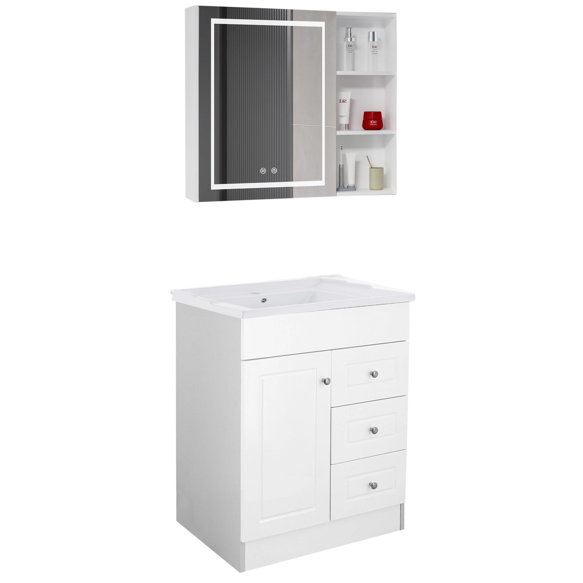 KIT MUEBLE VANITORIO DOMSA CON BOTIQUIN ESPEJO LED ANTIEMPAÑANTE BF-70 BLANCO - 2