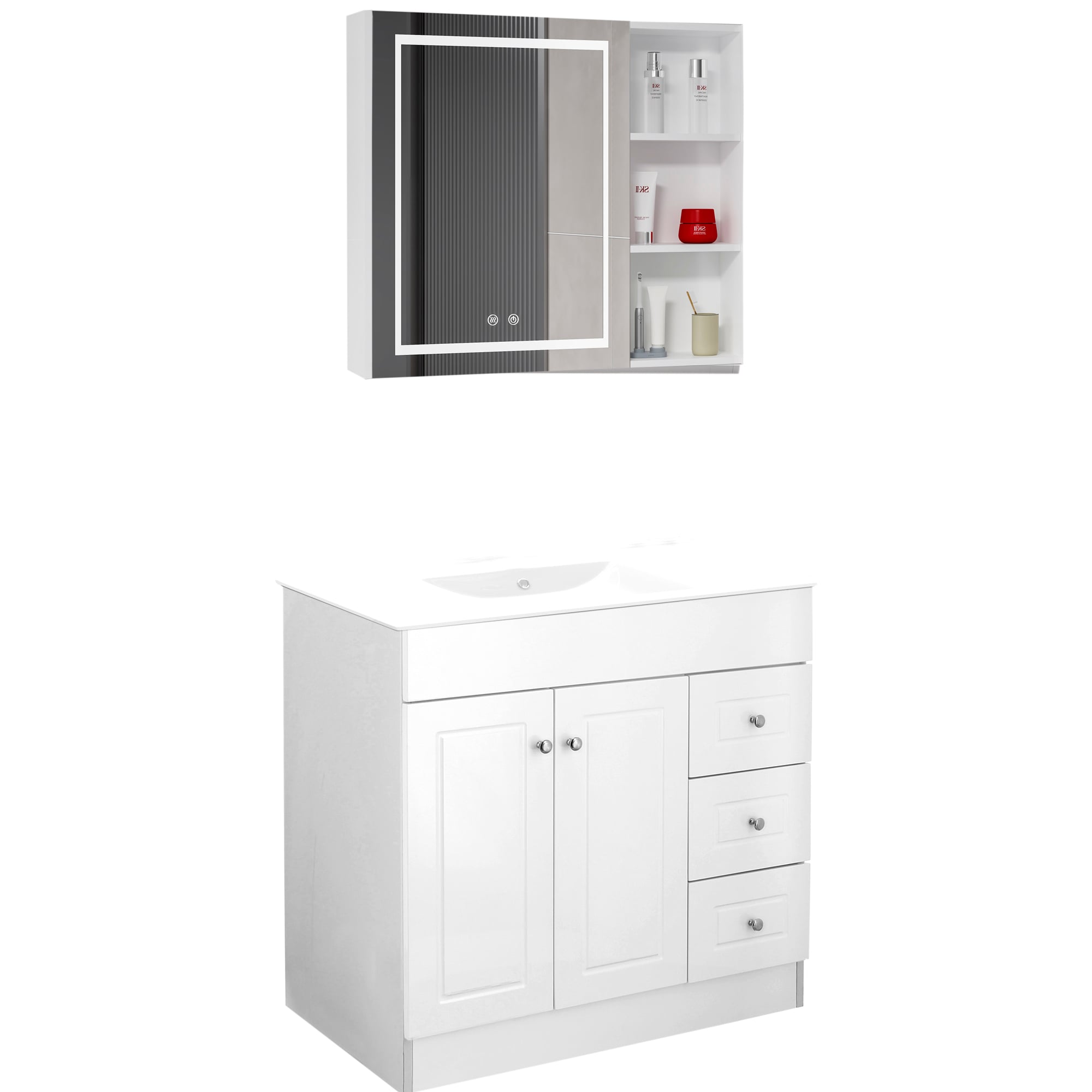 KIT MUEBLE VANITORIO DOMSA CON BOTIQUIN ESPEJO LED ANTIEMPAÑANTE BP-80 BLANCO - 2