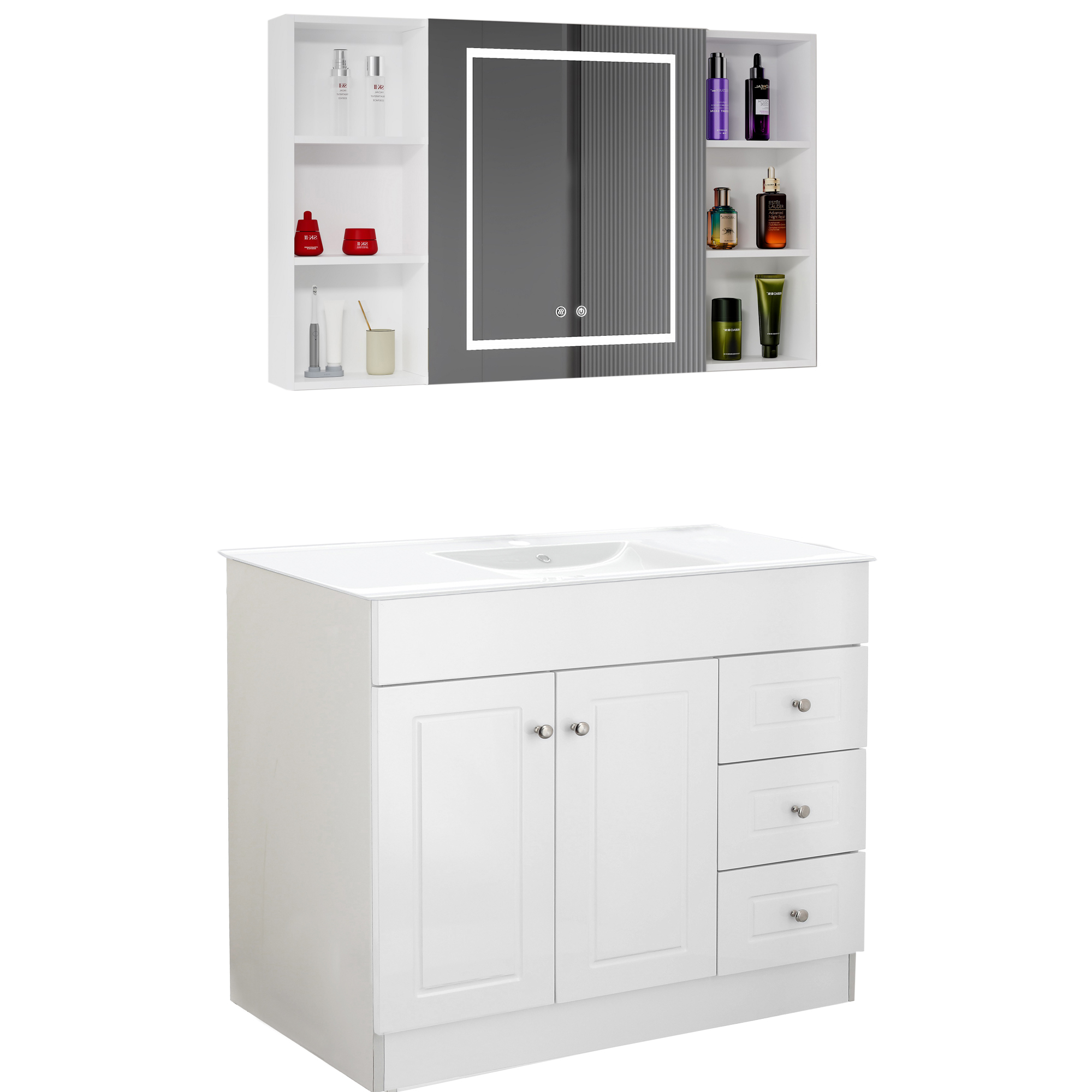 KIT MUEBLE VANITORIO DOMSA CON BOTIQUIN ESPEJO LED ANTIEMPAÑANTE BP-120 BLANCO - 2