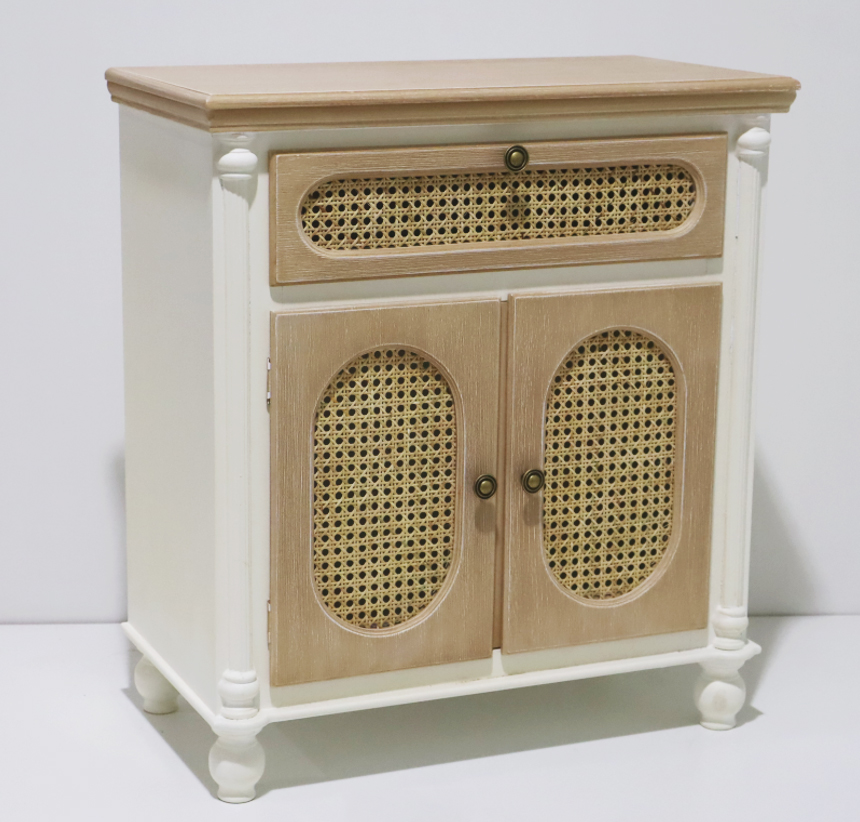 CÓMODA SORENTO 56878 MADERA BLANCO MUEBLE LATERAL CON JUNCO - 1