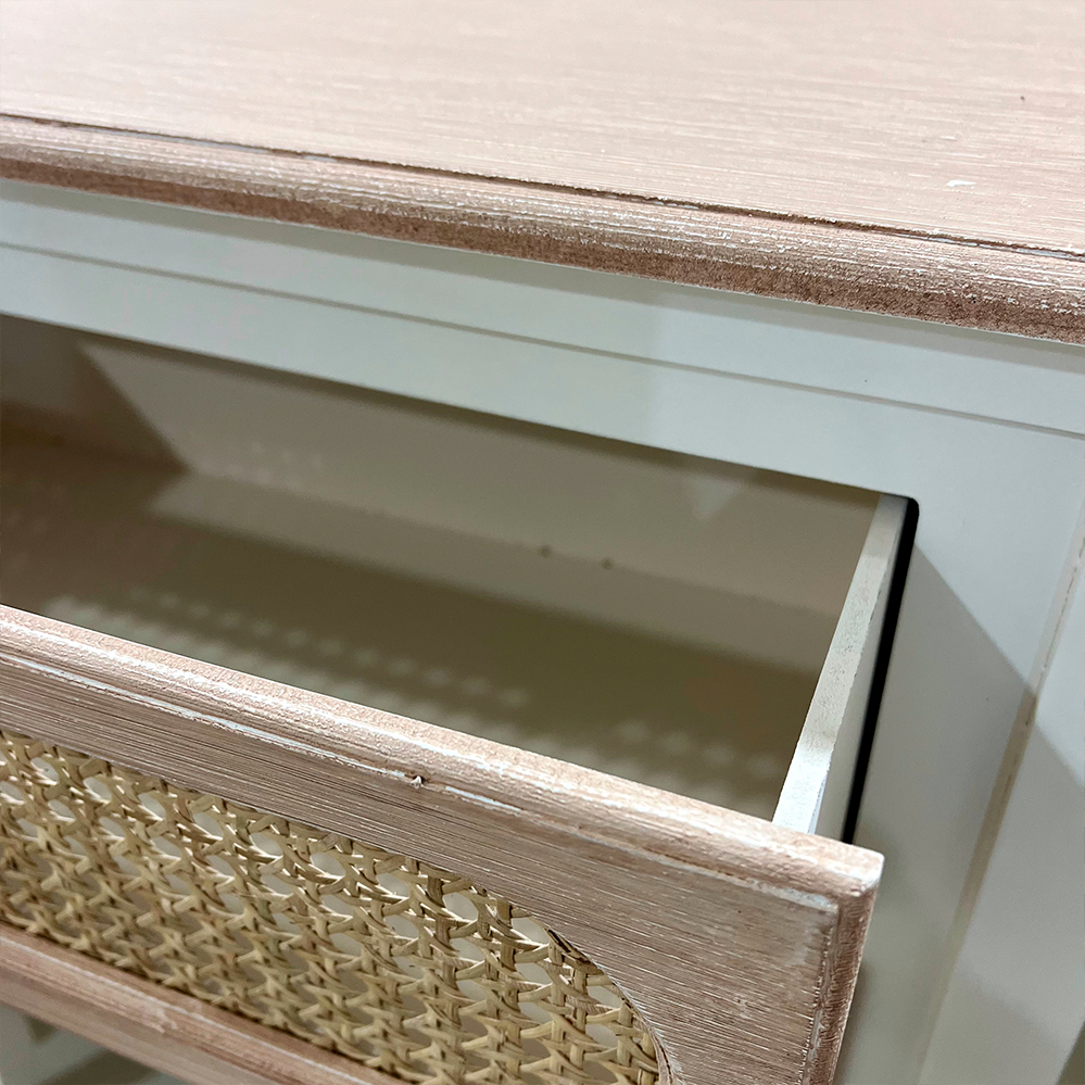 CÓMODA SORENTO 56878 MADERA BLANCO MUEBLE LATERAL CON JUNCO - 4