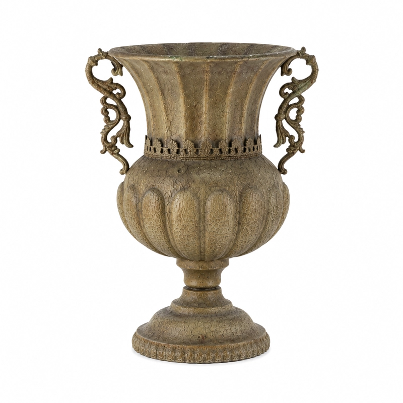 JARRON DECORATIVO ROMANO DE METAL CON ASAS ESTILO ANTIGUO - 1