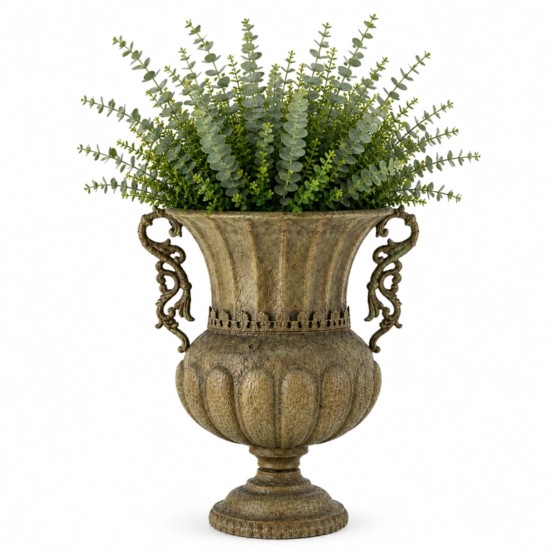 JARRON DECORATIVO ROMANO DE METAL CON ASAS ESTILO ANTIGUO - 2