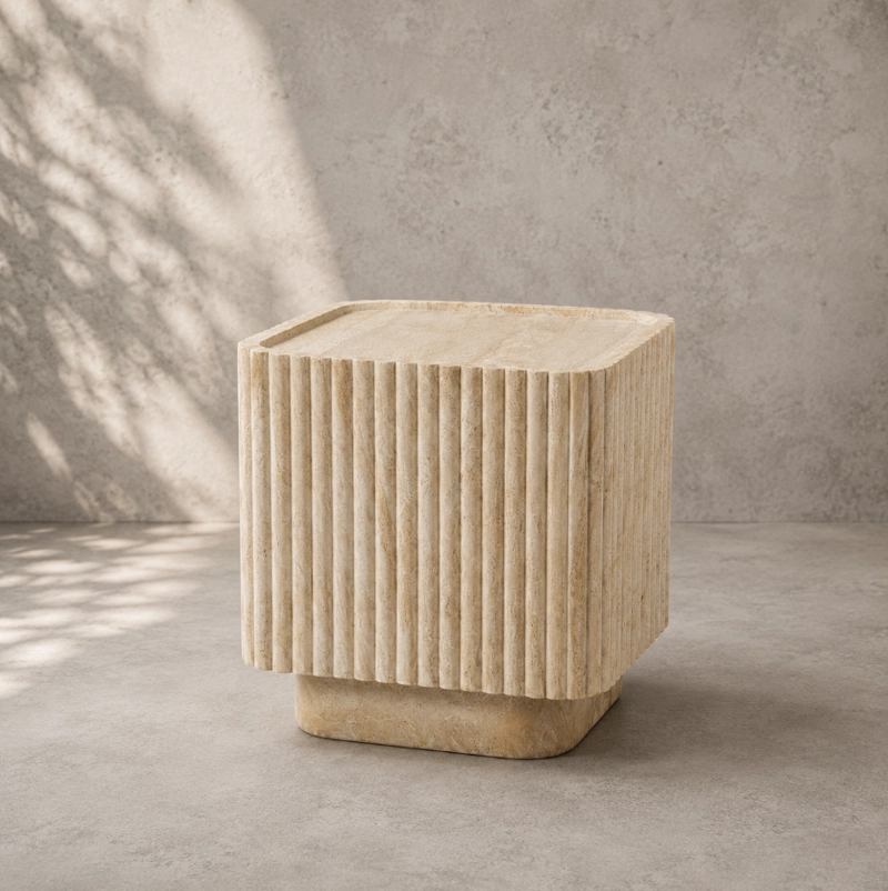 MESA LATERAL EFECTO PIEDRA TRAVERTINA - 2