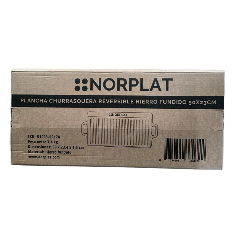 PLANCHA BIFERA NORPLAT REVERSIBLE HIERRO FUNDIDO 50X23CM XL - 10