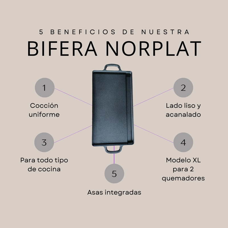 PLANCHA BIFERA NORPLAT REVERSIBLE HIERRO FUNDIDO 50X23CM XL - 4