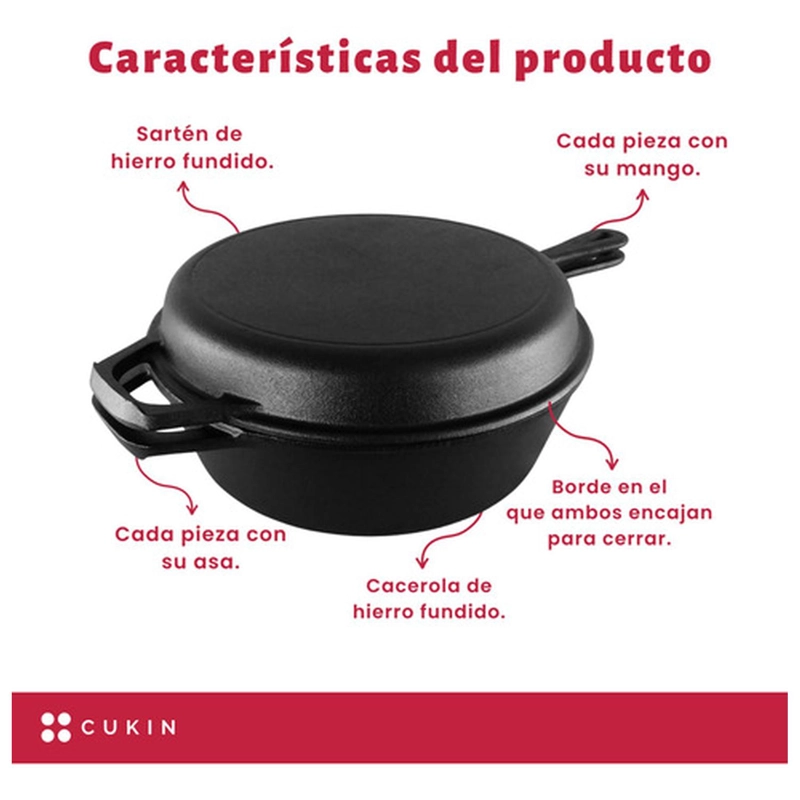 CACEROLA + SARTE N DE HIERRO FUNDIDO - DUTCH OVEN Ø26CMX12 - 5