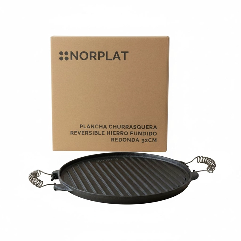 PLANCHA CHURRASQUERA REVERSIBLE HIERRO FUNDIDO 32CM NORPLAT - 2