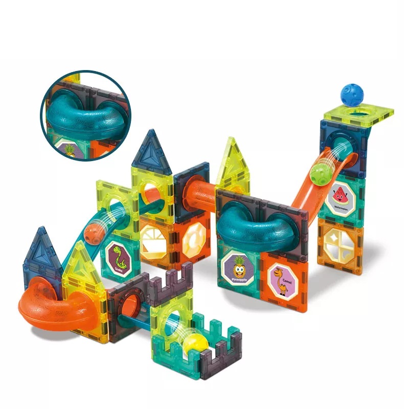 BLOQUE DE CONSTRUCCIÓN MULTICOLOR MAGNÉTICO CON PISTA DE BOLA DE LUZ 75 PIEZAS - 1