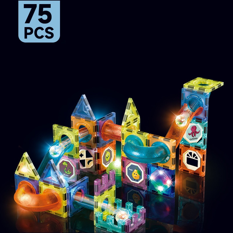 BLOQUE DE CONSTRUCCIÓN MULTICOLOR MAGNÉTICO CON PISTA DE BOLA DE LUZ 75 PIEZAS - 2