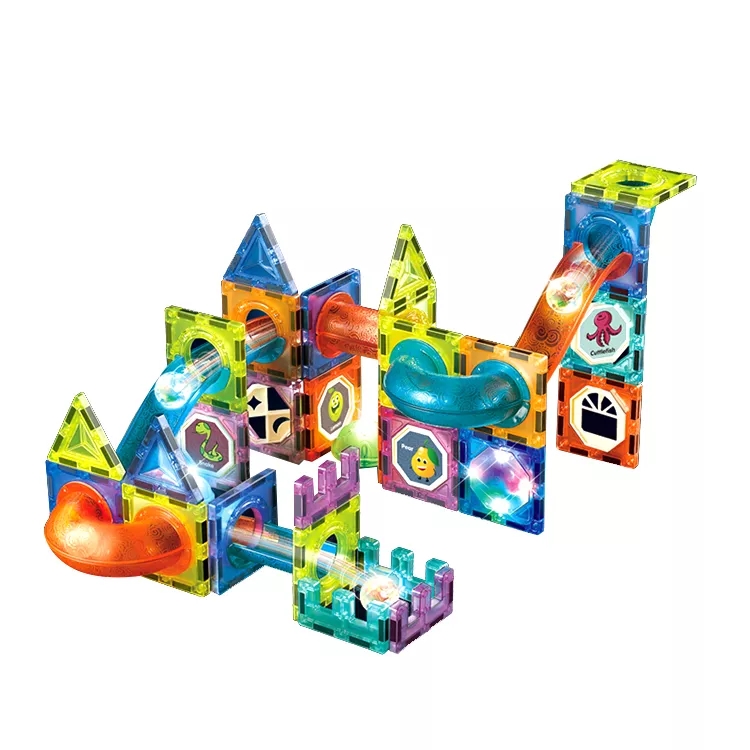 BLOQUE DE CONSTRUCCIÓN MULTICOLOR MAGNÉTICO CON PISTA DE BOLA DE LUZ 75 PIEZAS - 3