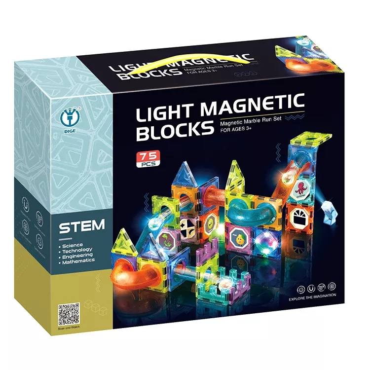 BLOQUE DE CONSTRUCCIÓN MULTICOLOR MAGNÉTICO CON PISTA DE BOLA DE LUZ 75 PIEZAS - 5