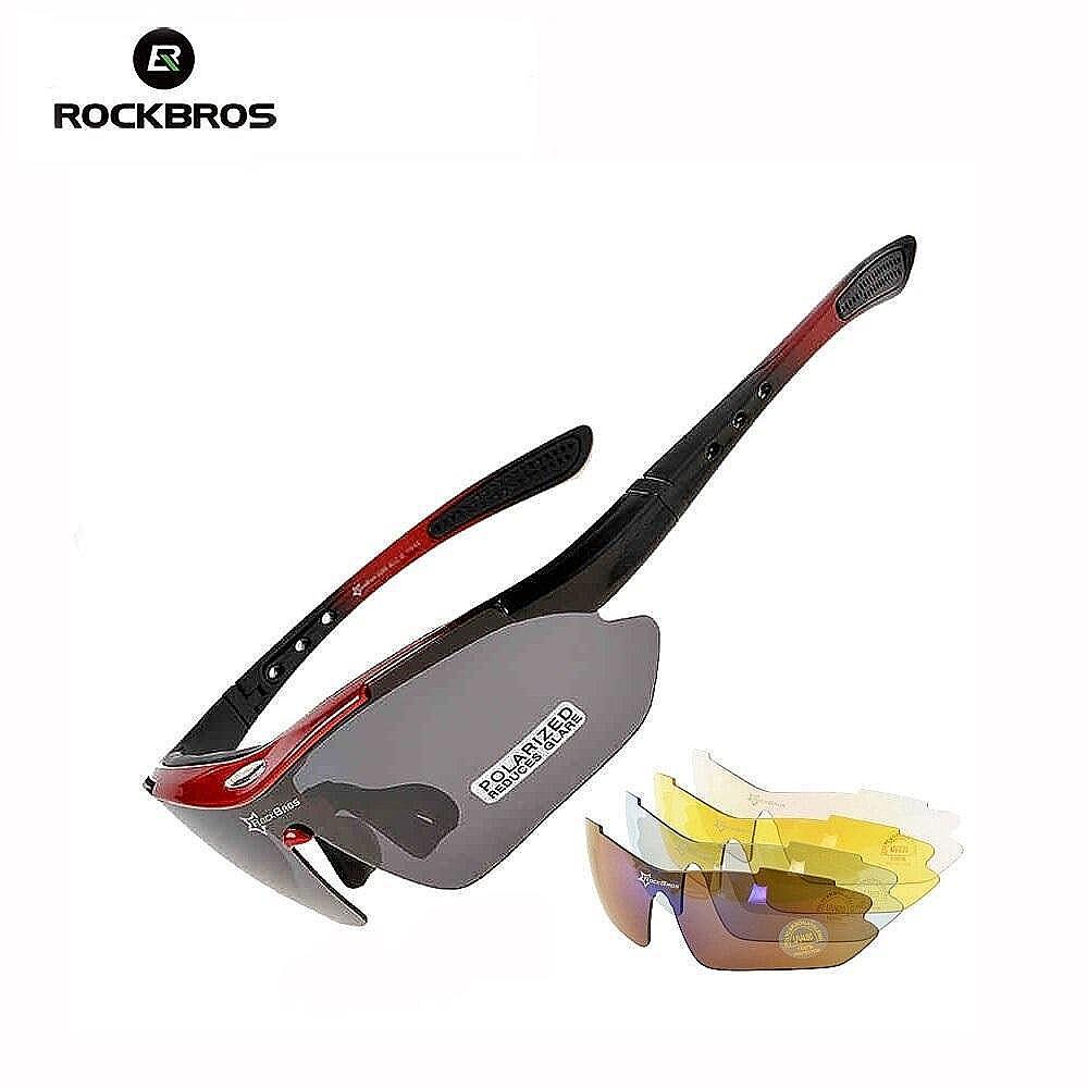 LENTES ROCKBROS POLARIZADO CICLISMO 5 MICAS 12 PIEZAS UV400 - ROJO - 2