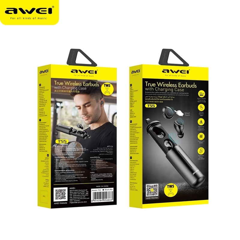 AUDÍFONOS AWEI TRUE WIRELESS T55 BLUETOOTH CAJA CARGA - 4