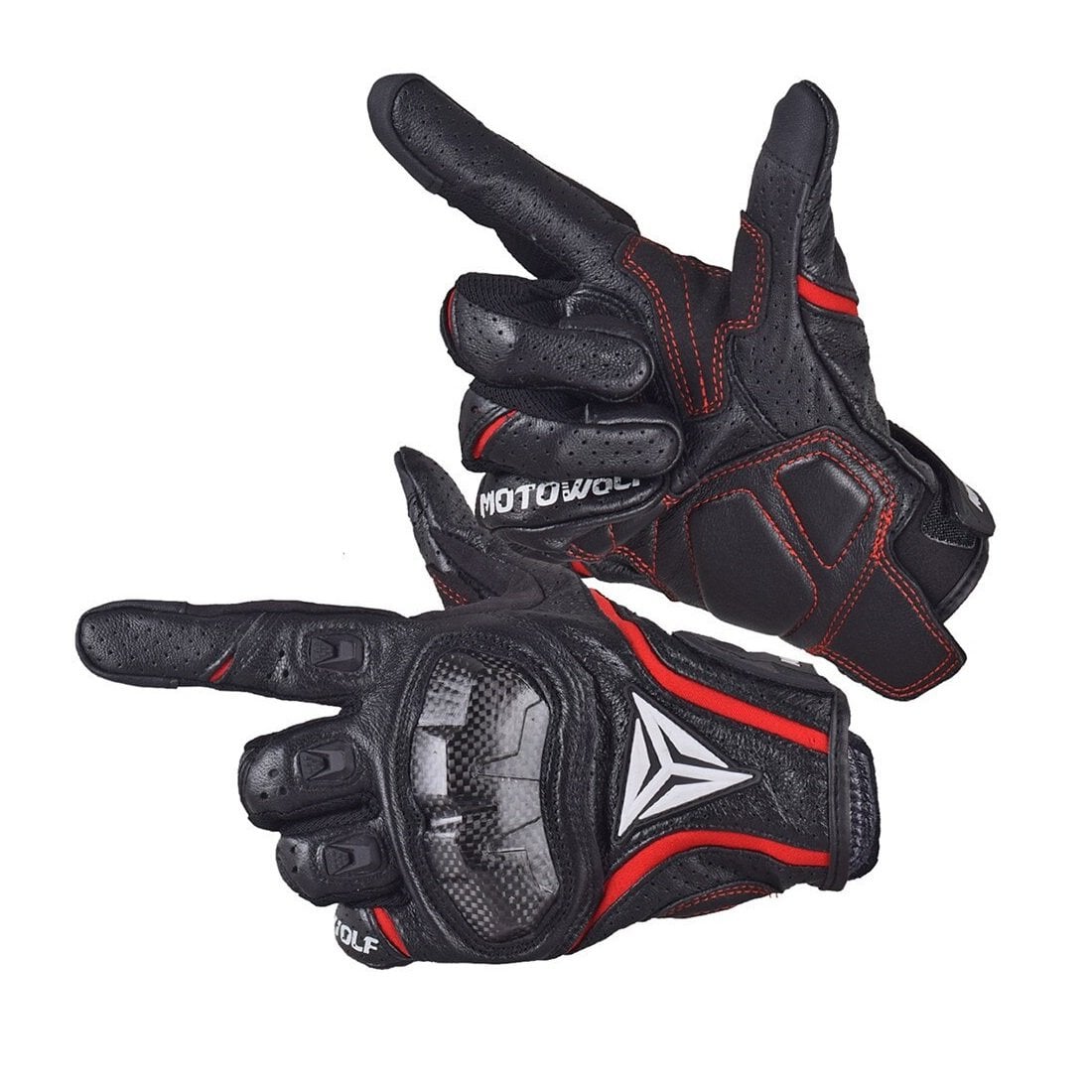GUANTES PARA MOTOCICLISMO MOTOWOLF DE CUERO MDL0305 - ROJO - 1