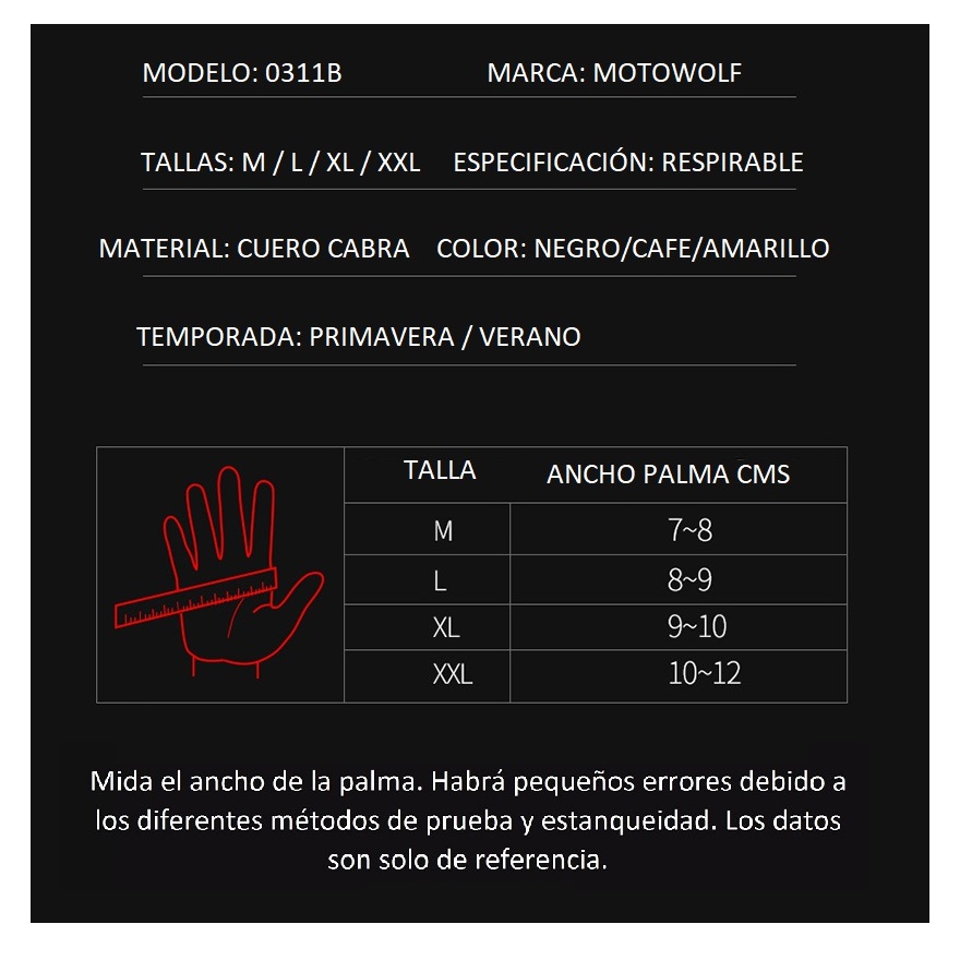 GUANTES DE CUERO MOTOWOLF PARA MOTOCICLISMO VINTAGE 0311B DEDOS CORTOS - 4