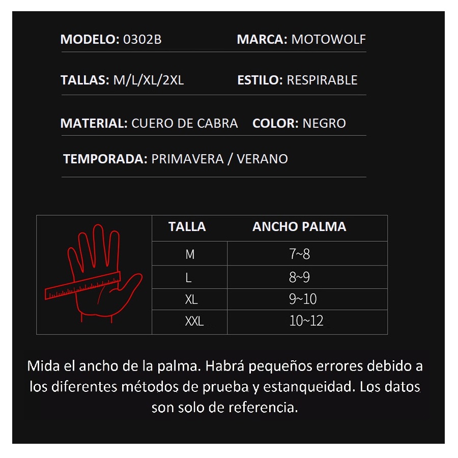 GUANTES PARA MOTOCICLISMO MOTOWOLF DE CUERO 0302B DEDOS CORTOS - 4