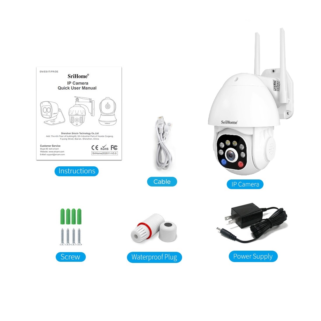 CÁMARA IP WIFI 3MP 1296P SRIHOME SH039B LUZ LED Y SIRENA - 4