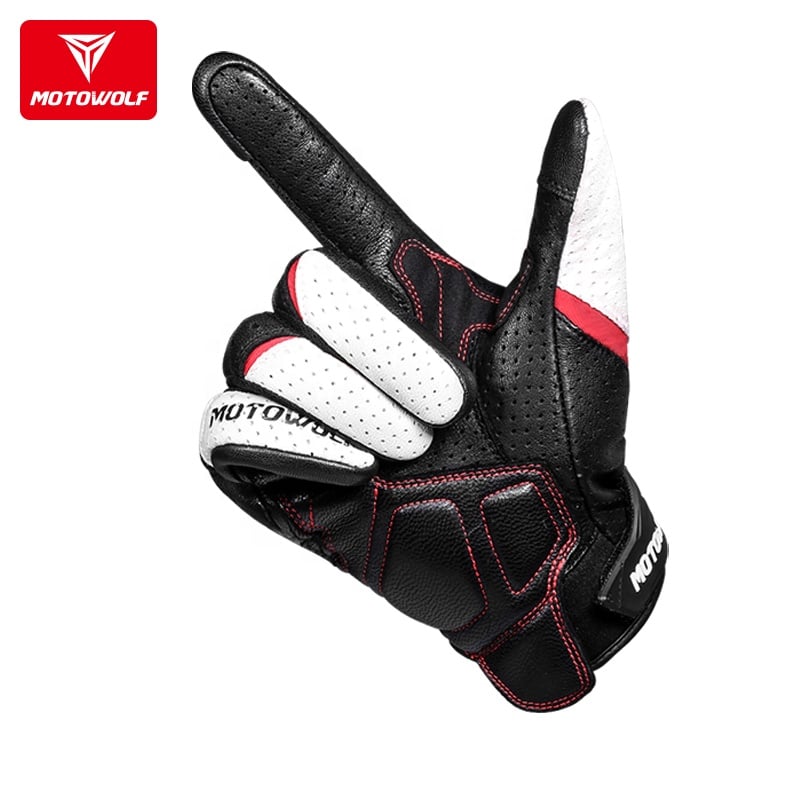 GUANTES PARA MOTOCICLISMO MOTOWOLF DE CUERO MDL0305 - BLANCO - 3