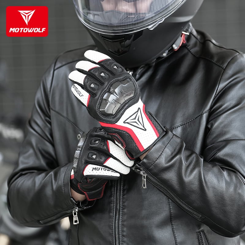 GUANTES PARA MOTOCICLISMO MOTOWOLF DE CUERO MDL0305 - BLANCO - 4