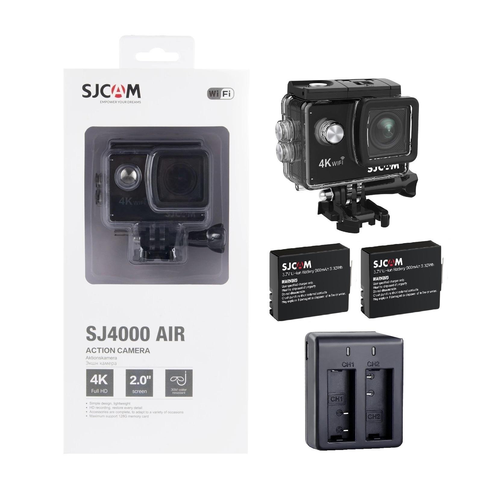 CÁMARA DEPORTIVA SJCAM WI-FI 4K SJ4000 AIR + 2 BATERÍAS + CARGADOR - 1